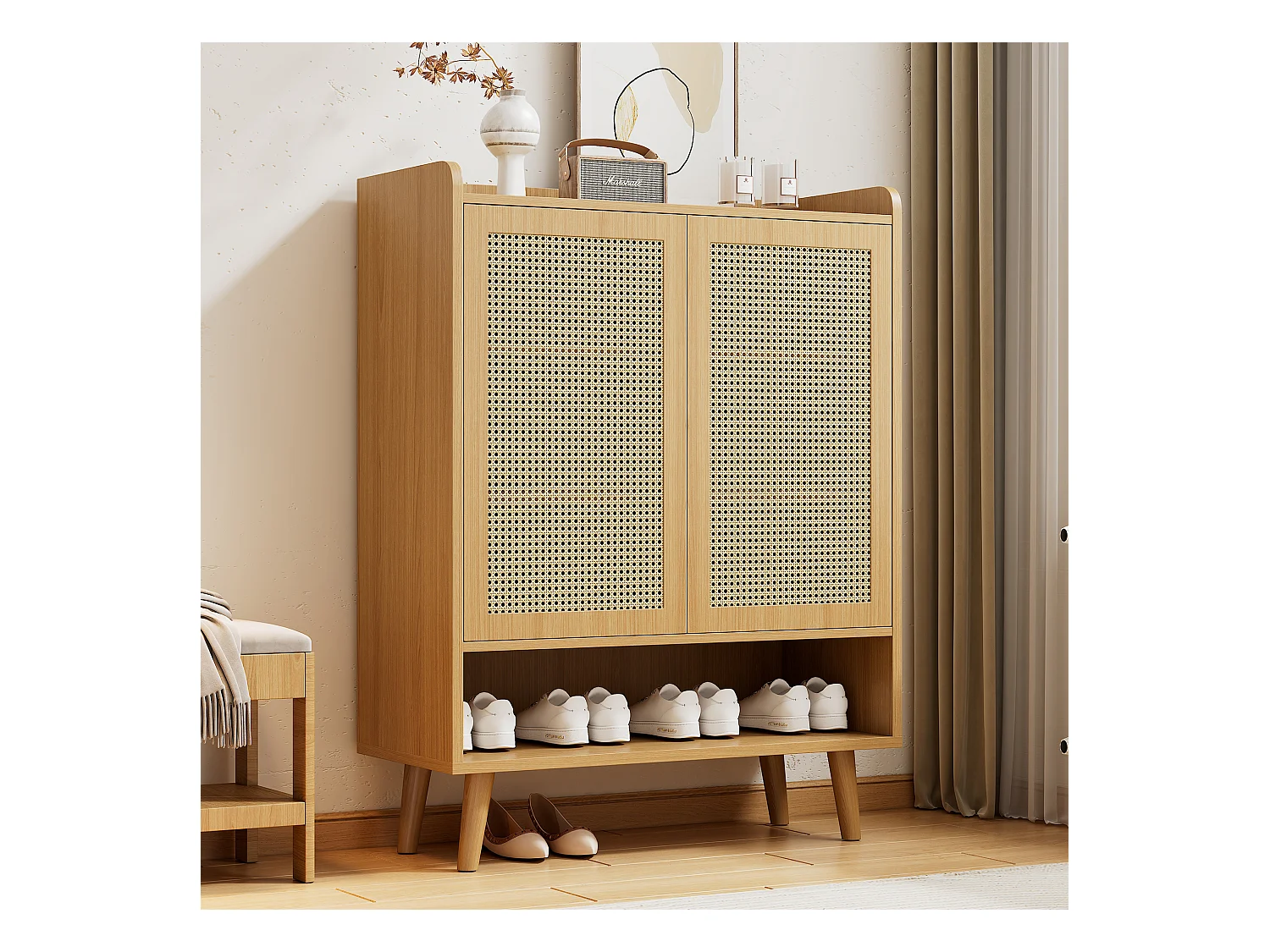 Aparador de madeira MDF com portas de abrir por pressão para sala de estar e quarto, branco, 80x40x90 cm