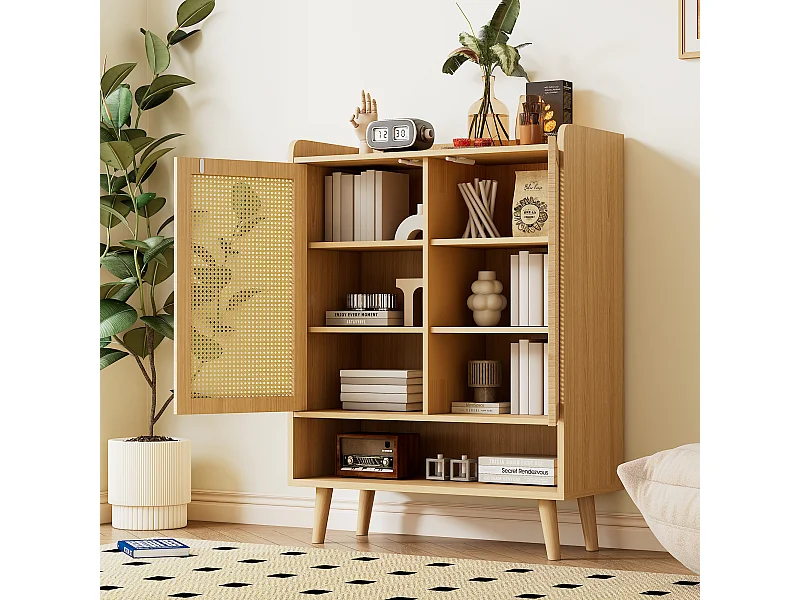 Aparador de madera MDF con puertas push-to-open para salón y dormitorio, blanco, 80x40x90 cm