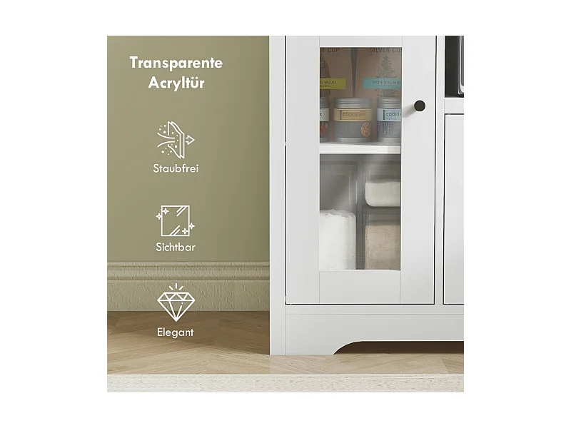 Aparador microondas madera blanca con almacenaje, 3 puertas, cajón, balda regulable 80x35x72cm