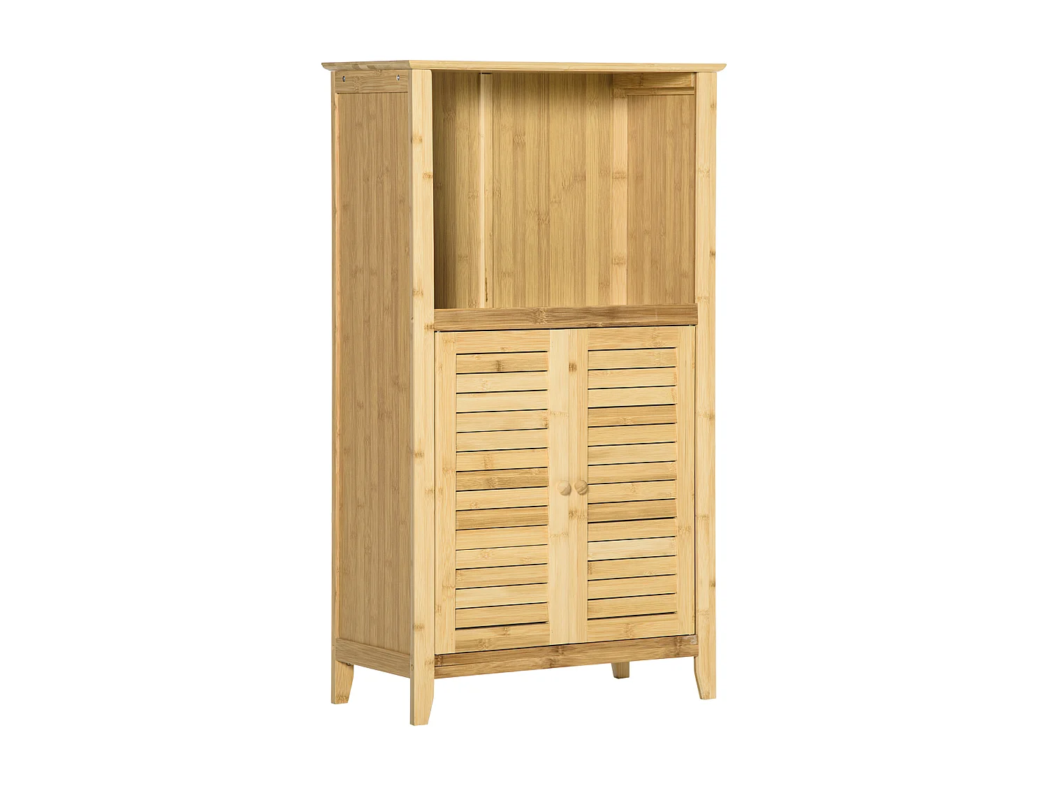 Móvel de banheiro de 3 níveis em bambu e MDF com portas venezianas 50x25x92cm