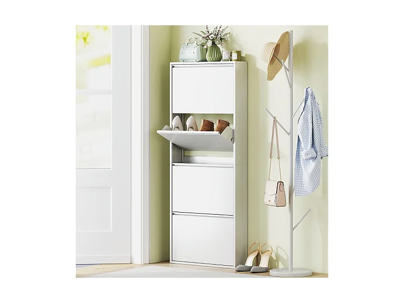 Zapatero metálico de pared con 4 puertas, 55 x 15 x 139,5 cm, ahorra espacio, entrada, negro