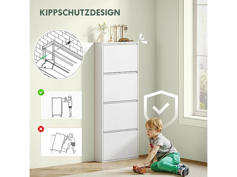 Zapatero metálico de pared con 4 puertas, 55 x 15 x 139,5 cm, ahorra espacio, entrada, negro