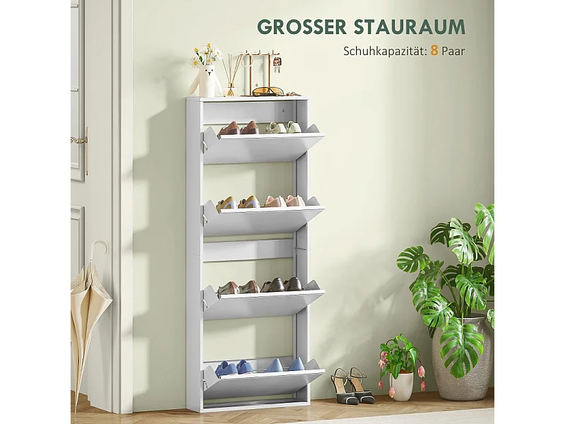 Zapatero metálico de pared con 4 puertas, 55 x 15 x 139,5 cm, ahorra espacio, entrada, negro