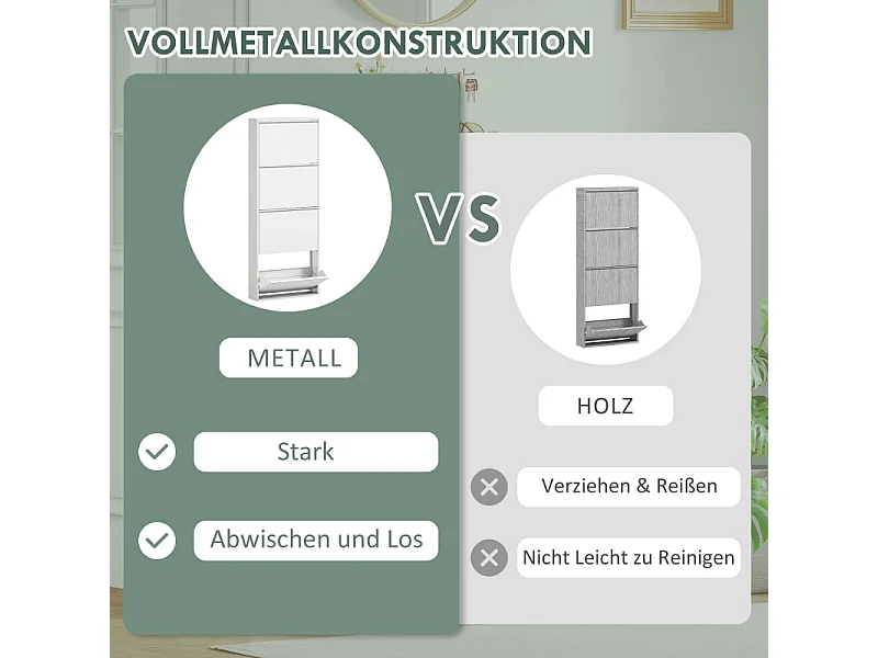 Zapatero metálico de pared con 4 puertas, 55 x 15 x 139,5 cm, ahorra espacio, entrada, negro