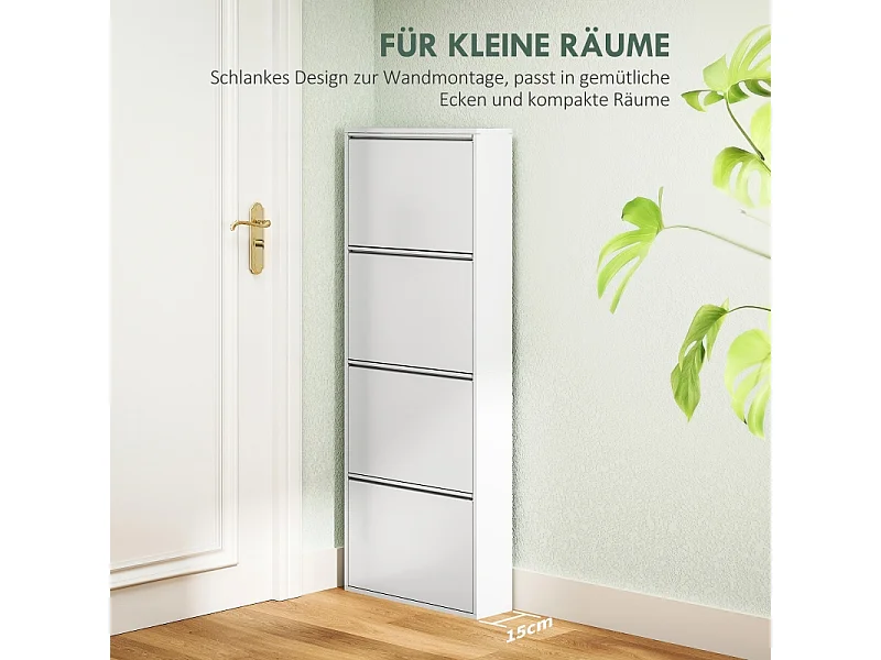 Zapatero metálico de pared con 4 puertas, 55 x 15 x 139,5 cm, ahorra espacio, entrada, negro