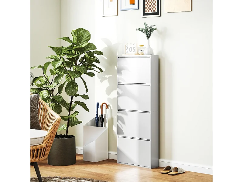 Zapatero metálico de pared con 4 puertas, 55 x 15 x 139,5 cm, ahorra espacio, entrada, negro