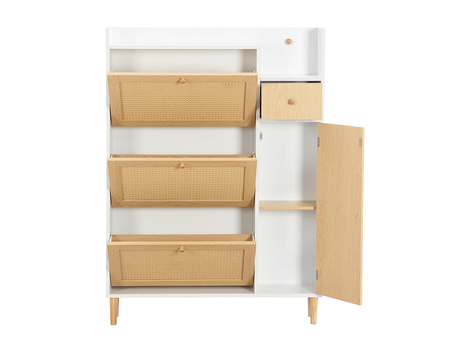 Zapatero de madera de ratán MDF con 3 cajones grandes para entrada natural