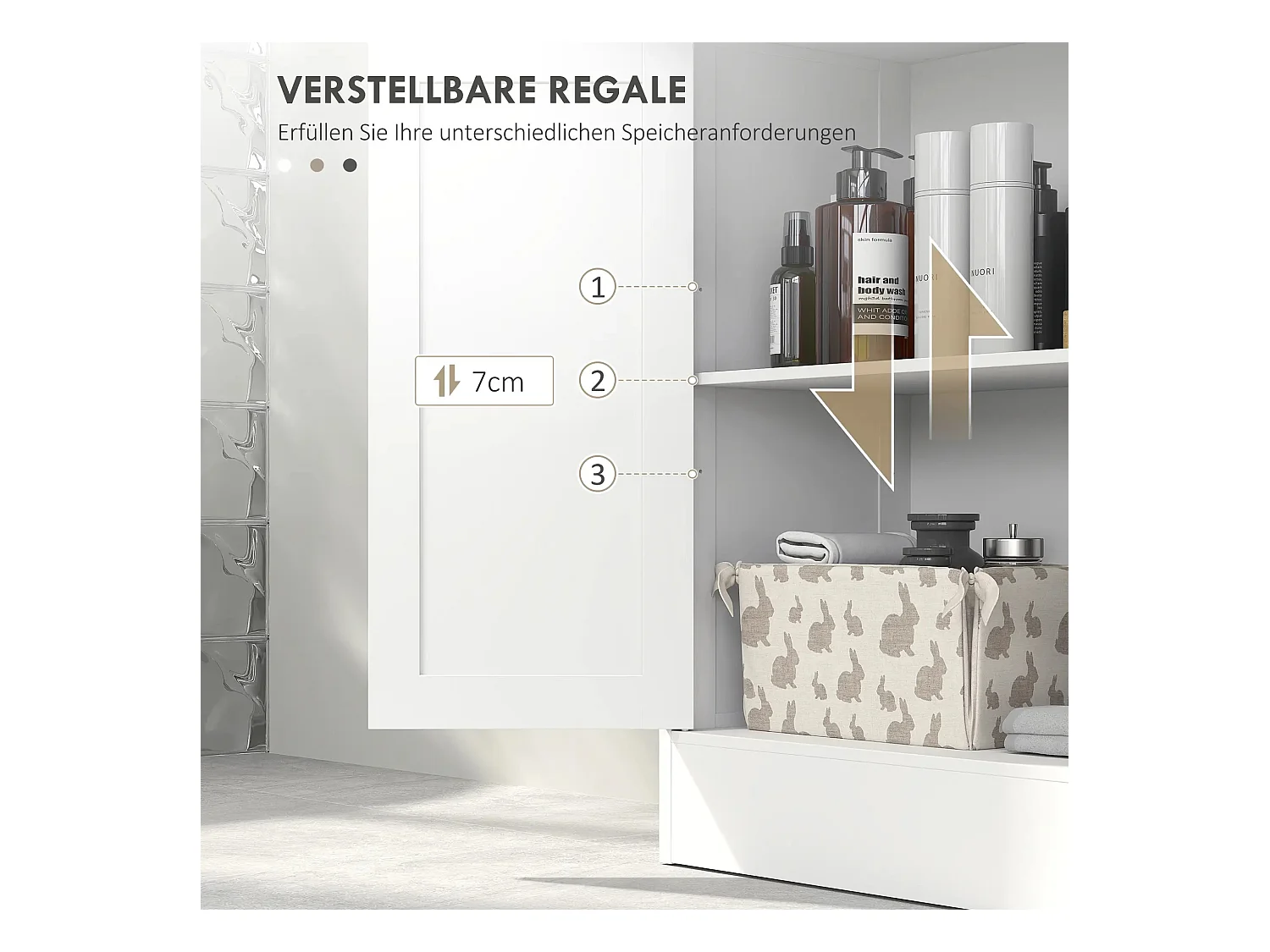 Armadio da bagno in MDF con cassetti e ripiani regolabili per sala da bagno bianca 60x30x108,8 cm