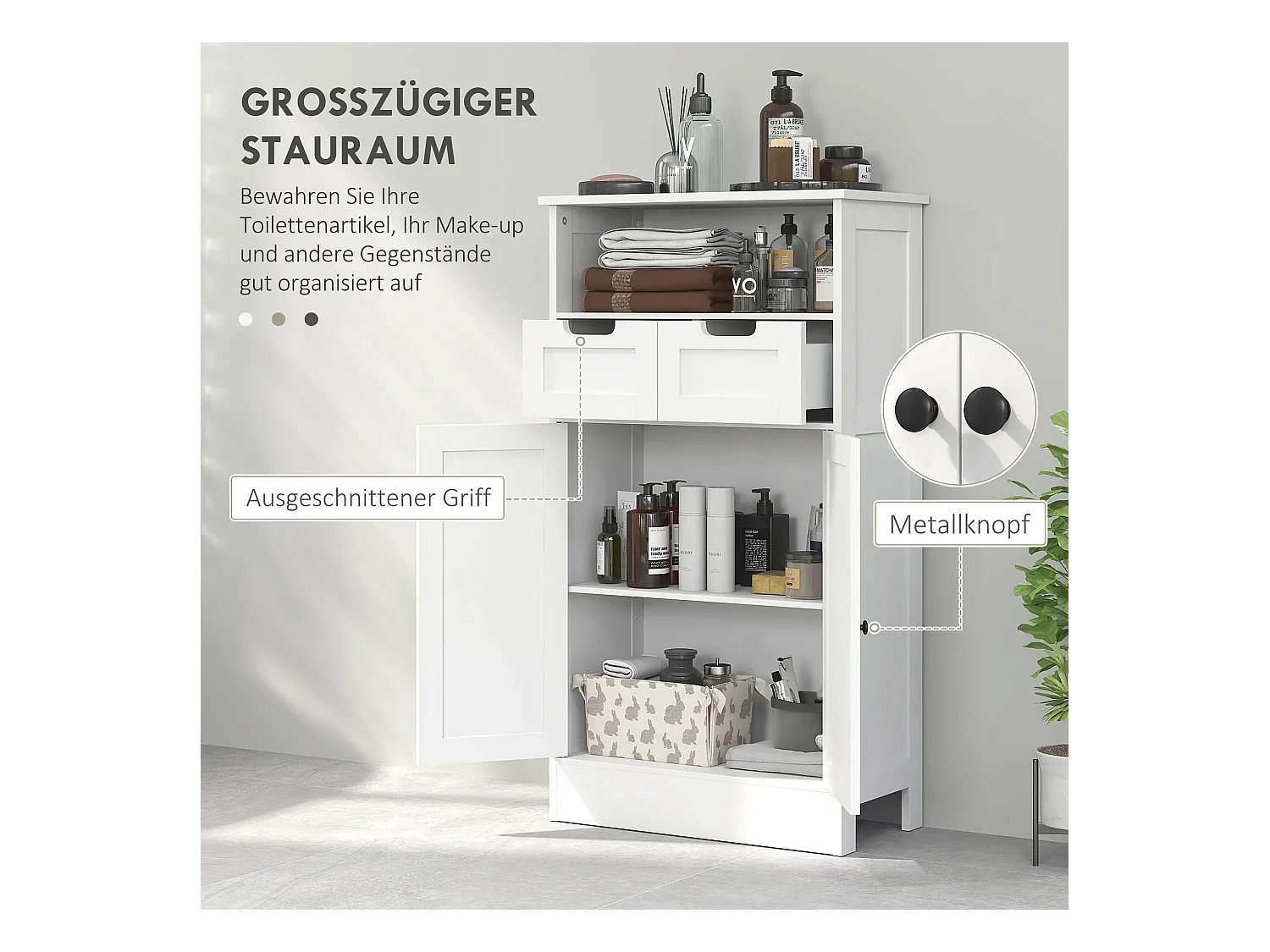 Armadio da bagno in MDF con cassetti e ripiani regolabili per sala da bagno bianca 60x30x108,8 cm