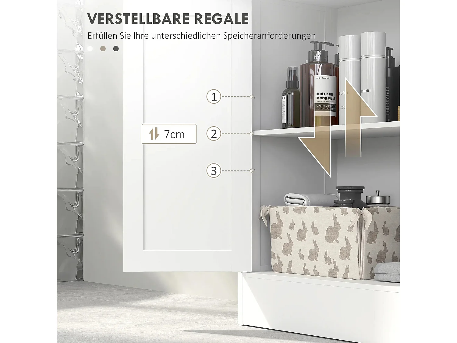 Armoire de salle de bain MDF étanche avec tiroirs et étagère réglable pour salle d’eau blanc 60x30x108,8cm