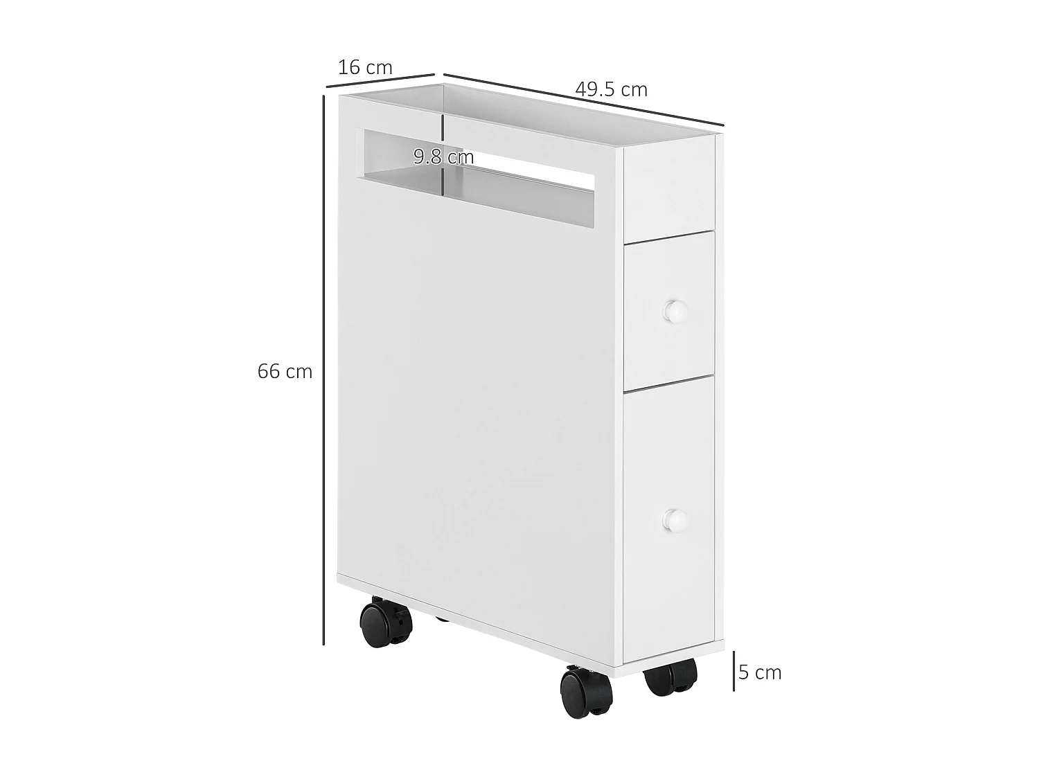 Mobile da bagno in MDF bianco con roulette e tavolini compatti 66x49,5x16cm
