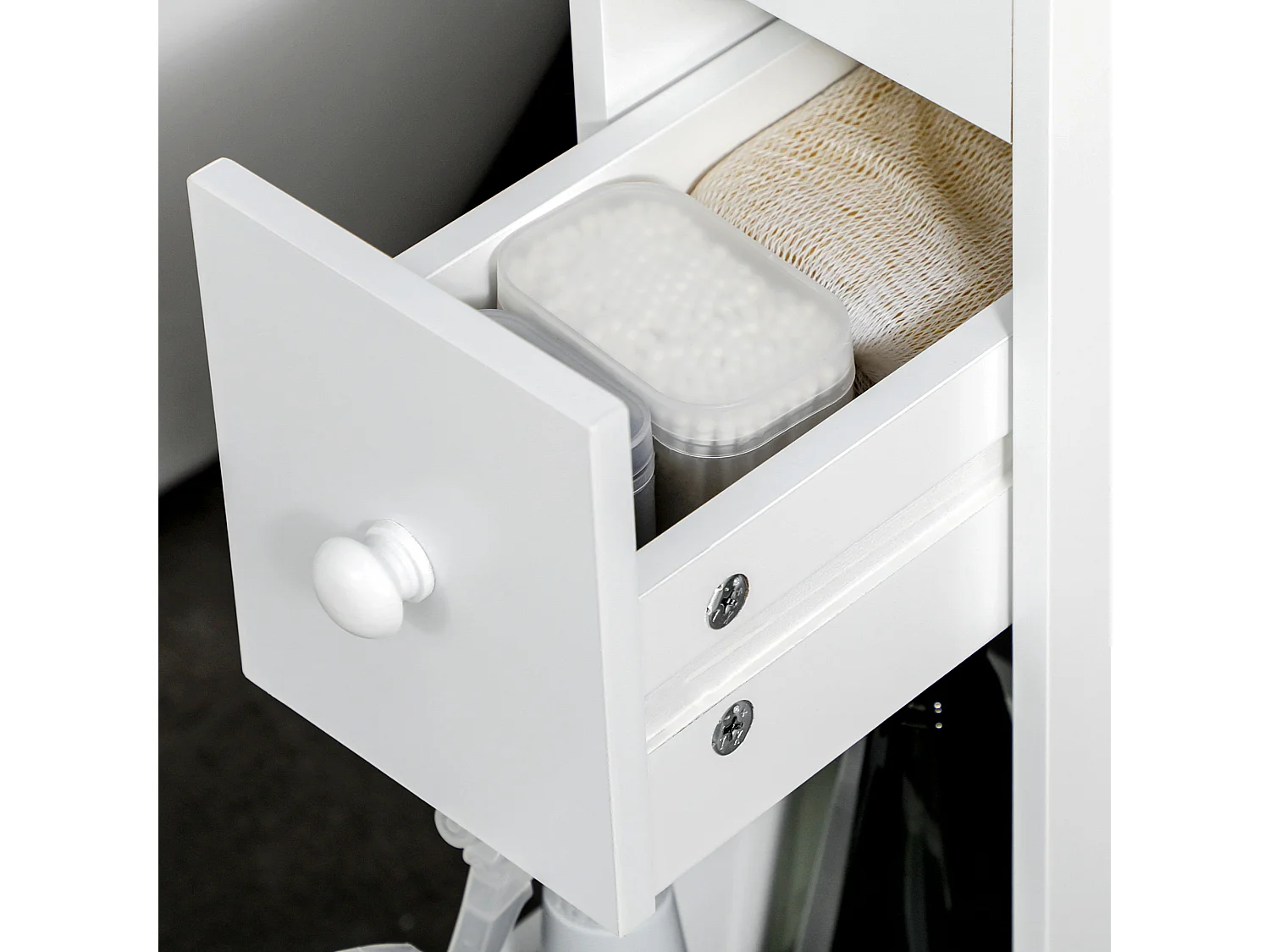 Mobile da bagno in MDF bianco con roulette e tavolini compatti 66x49,5x16cm