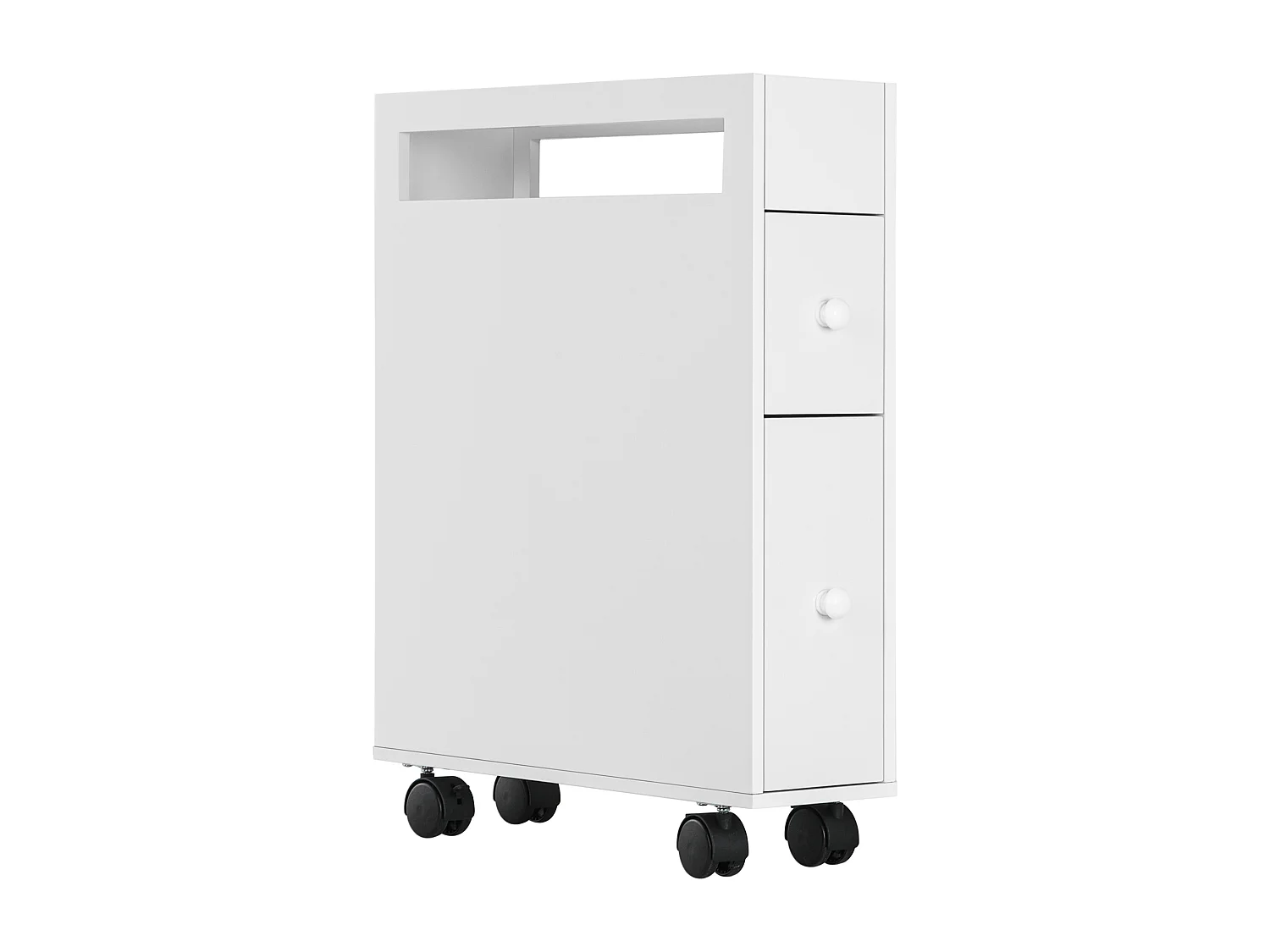 Mueble de baño de MDF blanco con ruedas y cajones compactos 66x49,5x16cm
