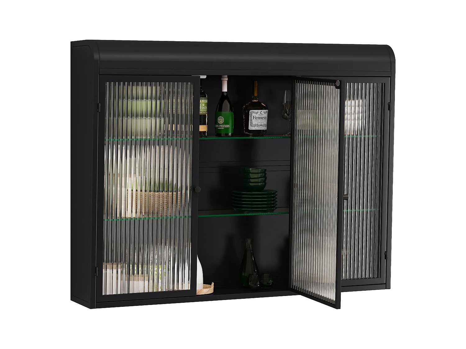 Móvel de parede com 3 portas, vidro temperado, metal, arrumação para cozinha, sala de estar, casa de banho, preto, 90x20x70 cm