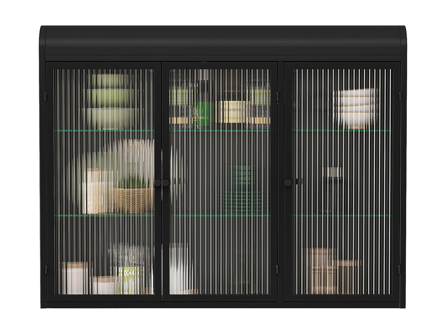 Meuble mural 3 portes verre trempé métal rangement cuisine salon salle de bain noir 90x20x70 cm