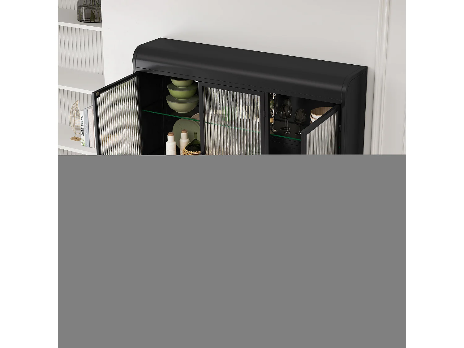 Meuble mural 3 portes verre trempé métal rangement cuisine salon salle de bain noir 90x20x70 cm