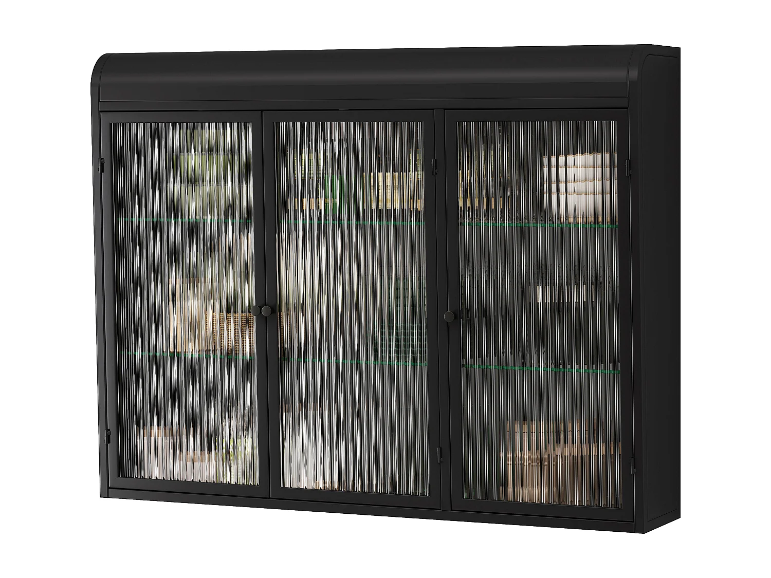 Meuble mural 3 portes verre trempé métal rangement cuisine salon salle de bain noir 90x20x70 cm