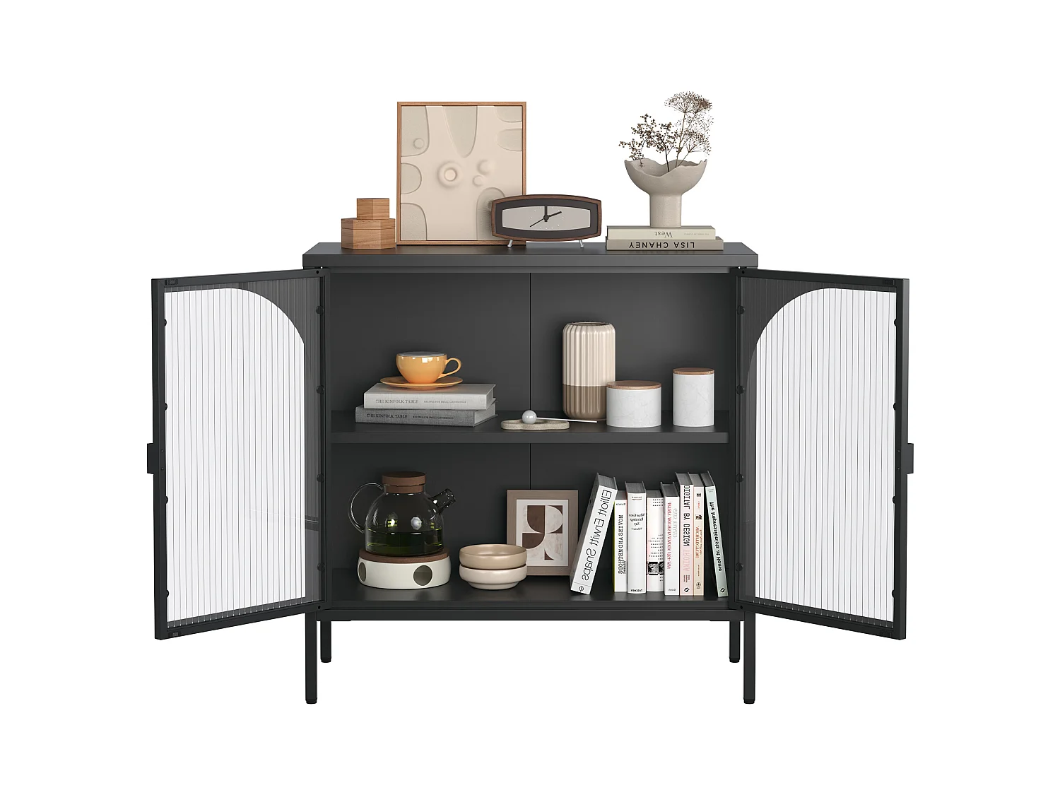 Buffet in metallo vetro trempé rangement design cucina salone entrée noir 80x40x90cm