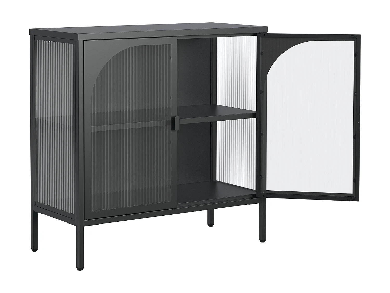 Buffet in metallo vetro trempé rangement design cucina salone entrée noir 80x40x90cm