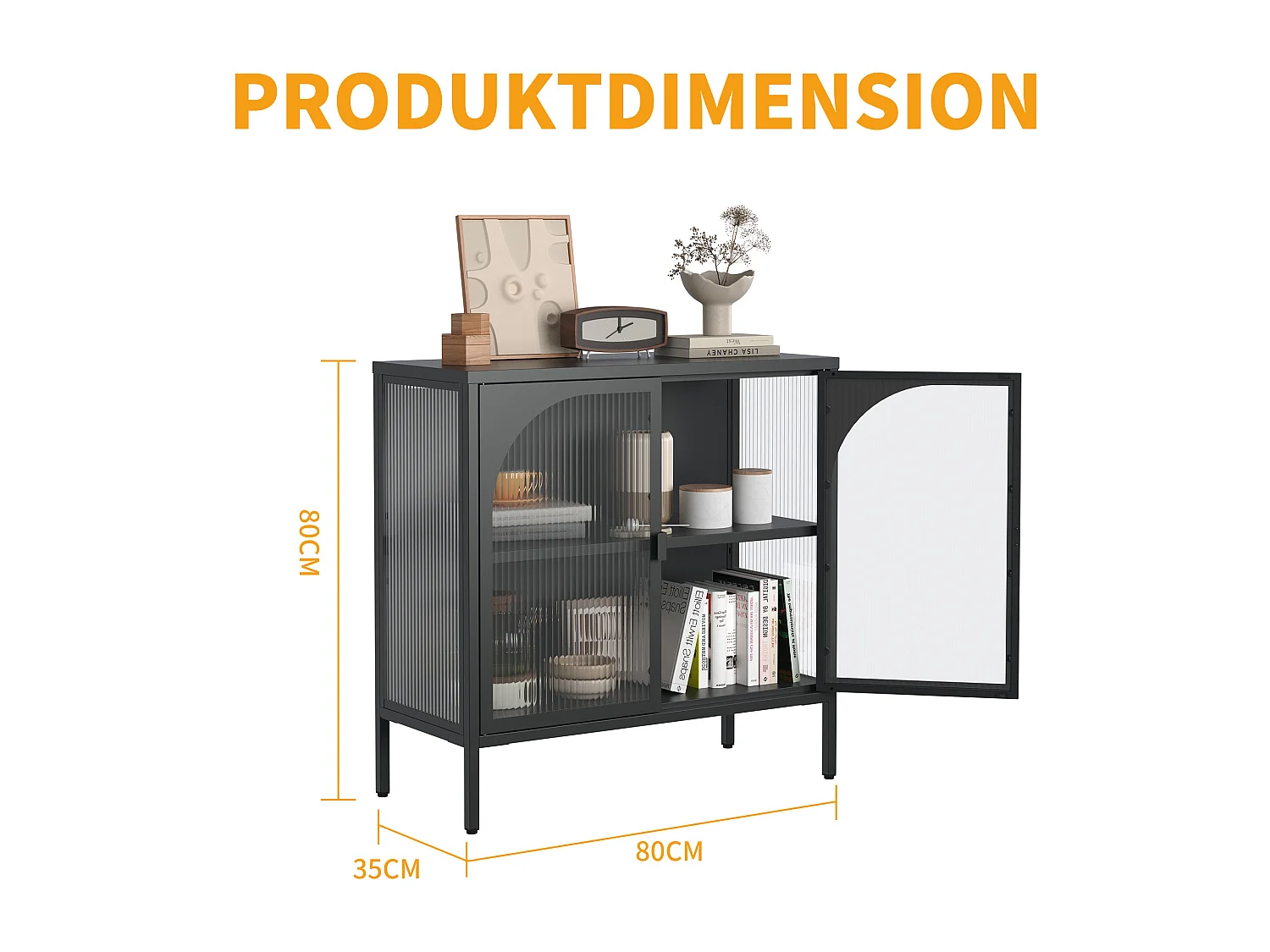 Buffet in metallo vetro trempé rangement design cucina salone entrée noir 80x40x90cm