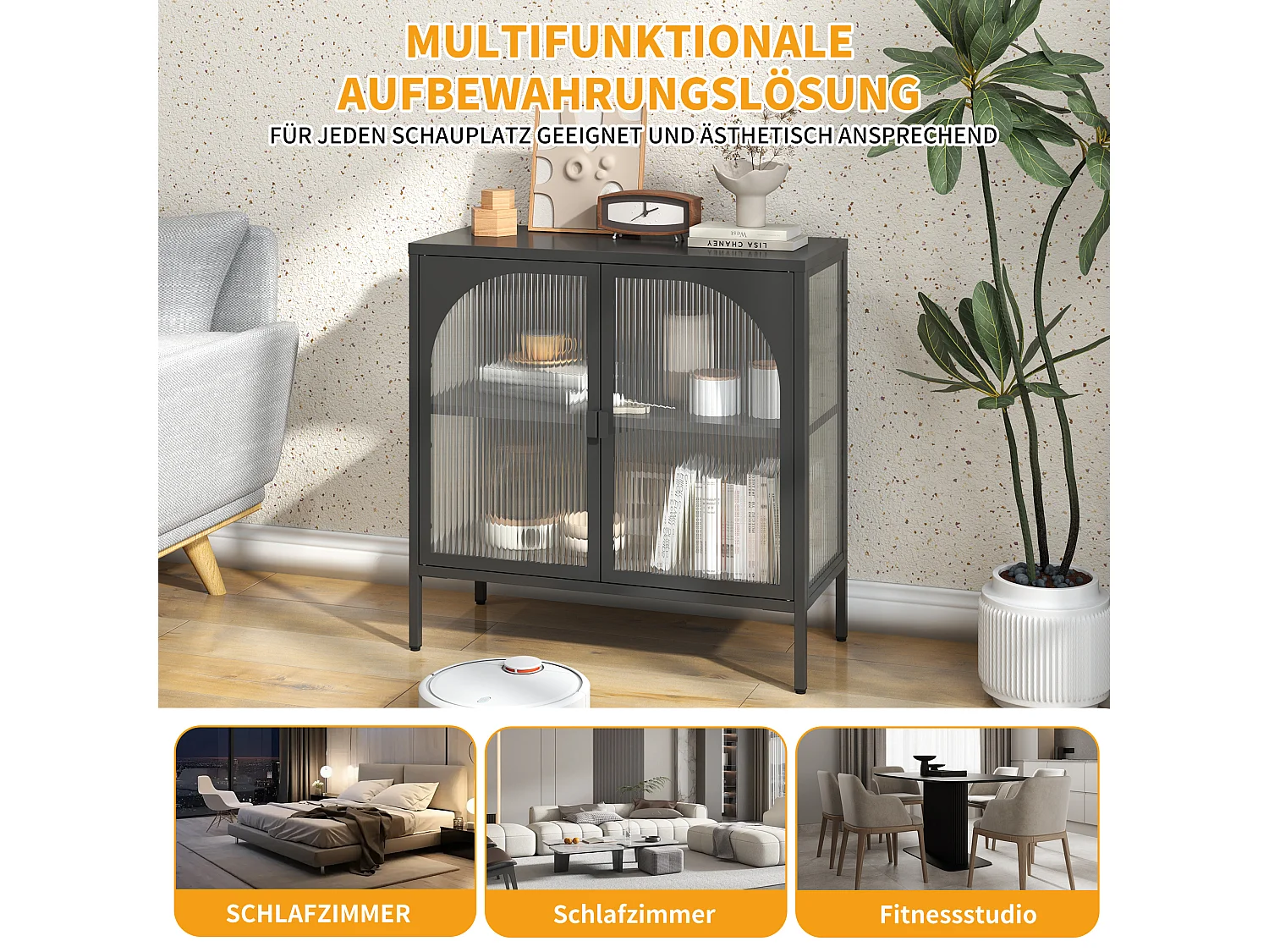 Buffet in metallo vetro trempé rangement design cucina salone entrée noir 80x40x90cm