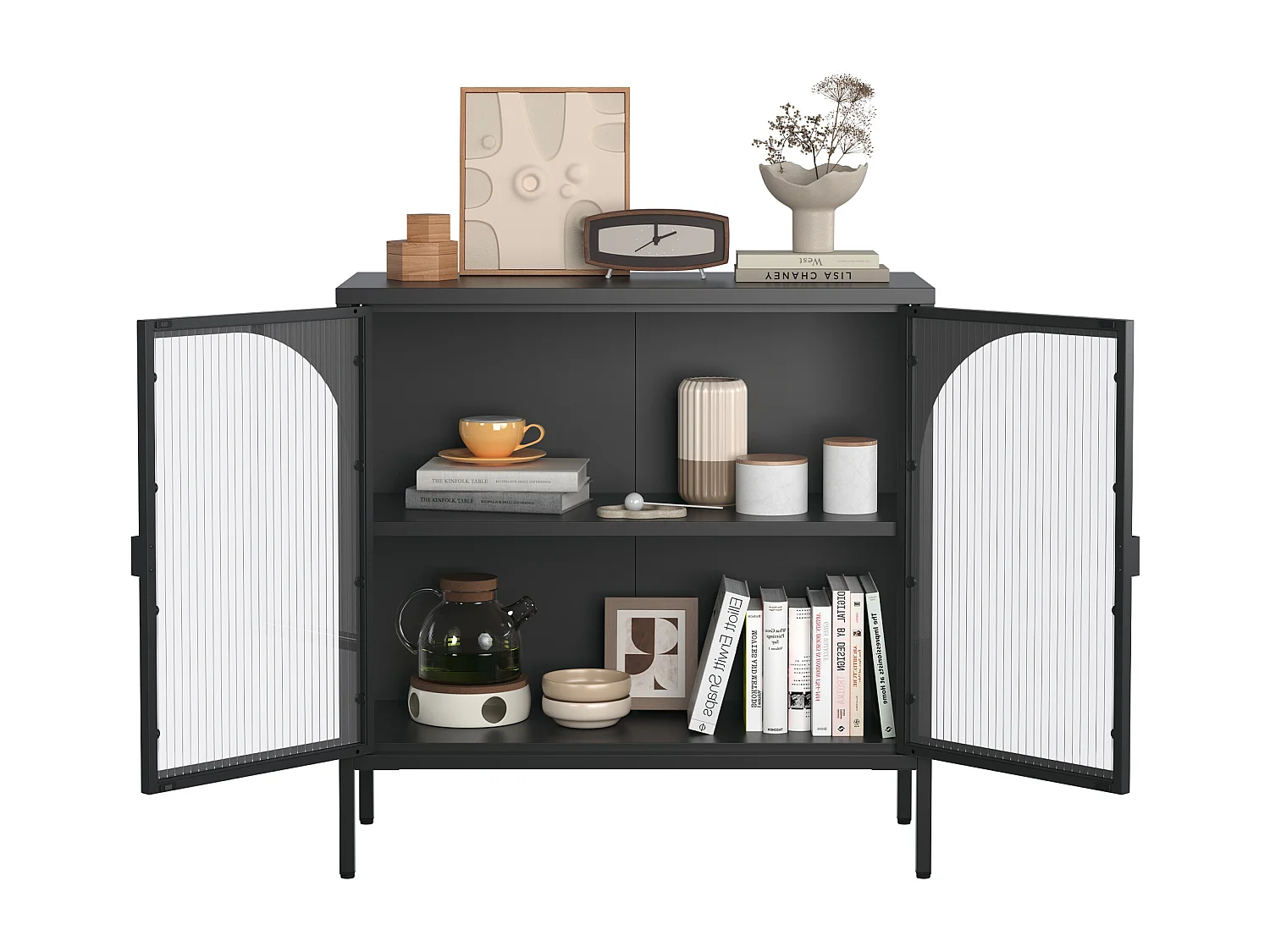 Buffet in metallo vetro trempé rangement design cucina salone entrée noir 80x40x90cm