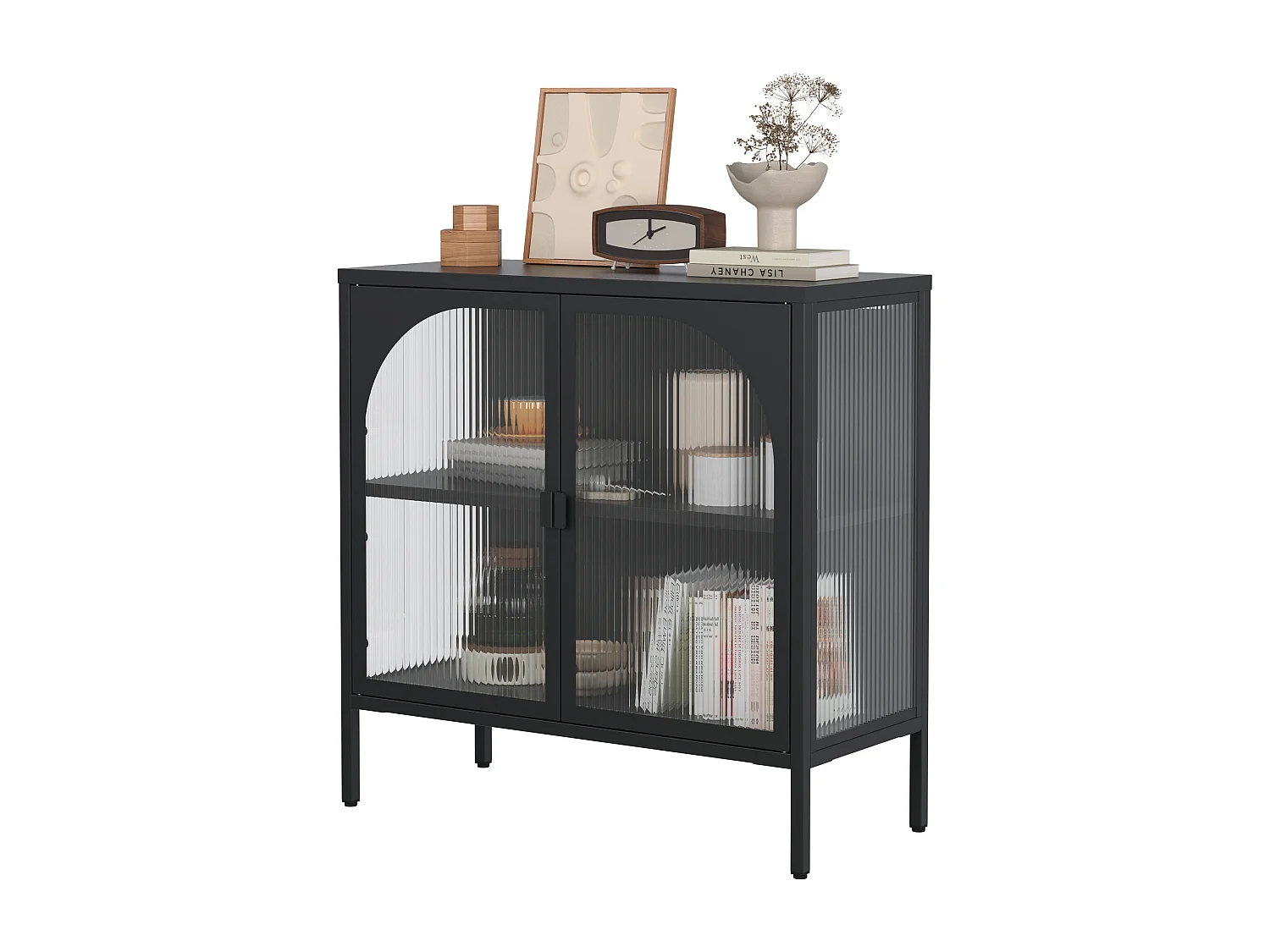 Buffet in metallo vetro trempé rangement design cucina salone entrée noir 80x40x90cm