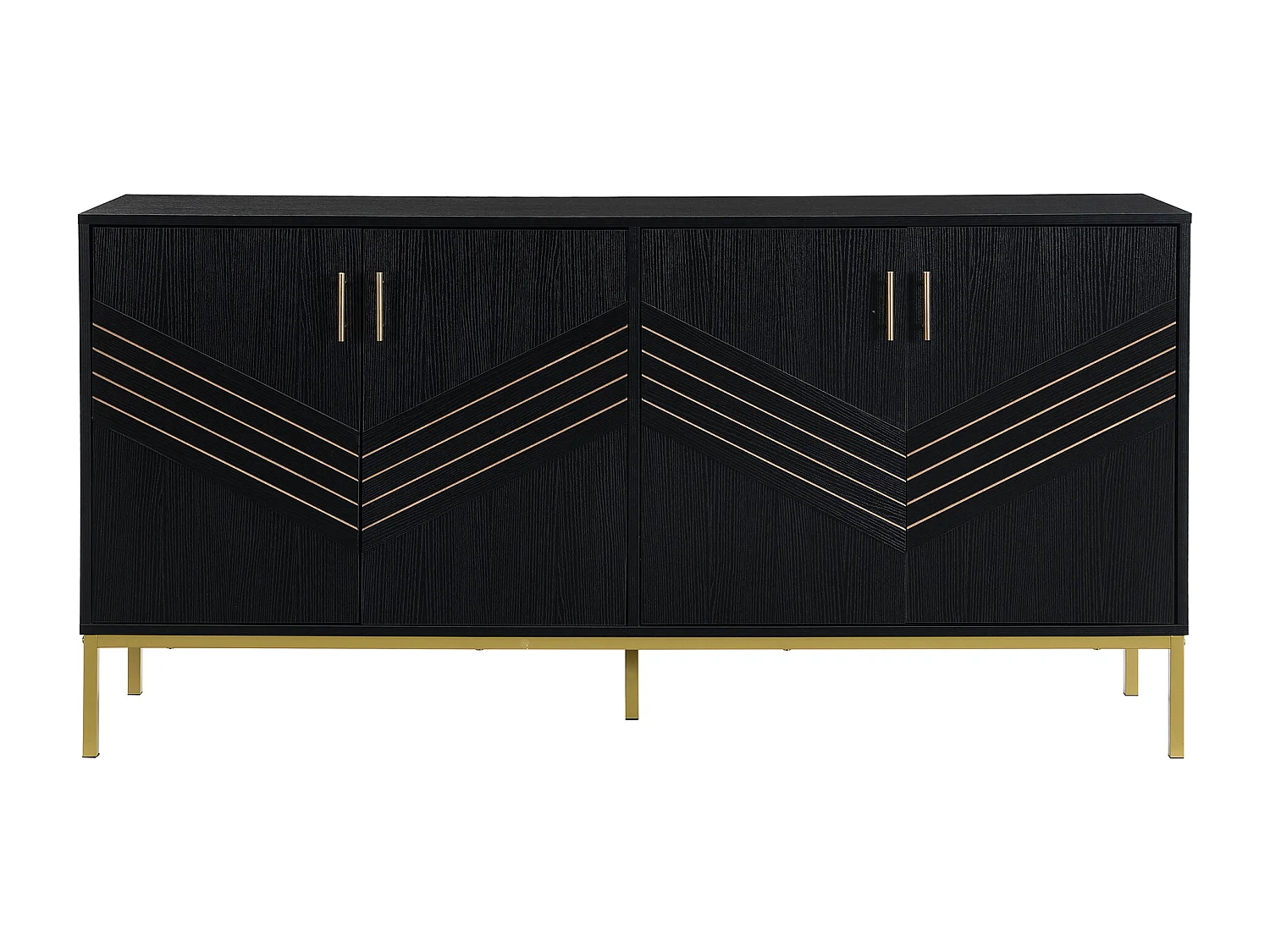 Buffet 4 porte MDF noir poignées dorées rangement modulabile 160x40x80,5 cm moderno