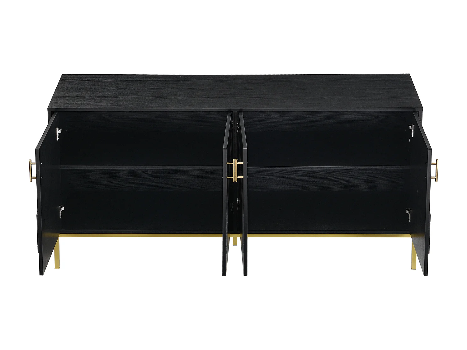 Buffet 4 porte MDF noir poignées dorées rangement modulabile 160x40x80,5 cm moderno