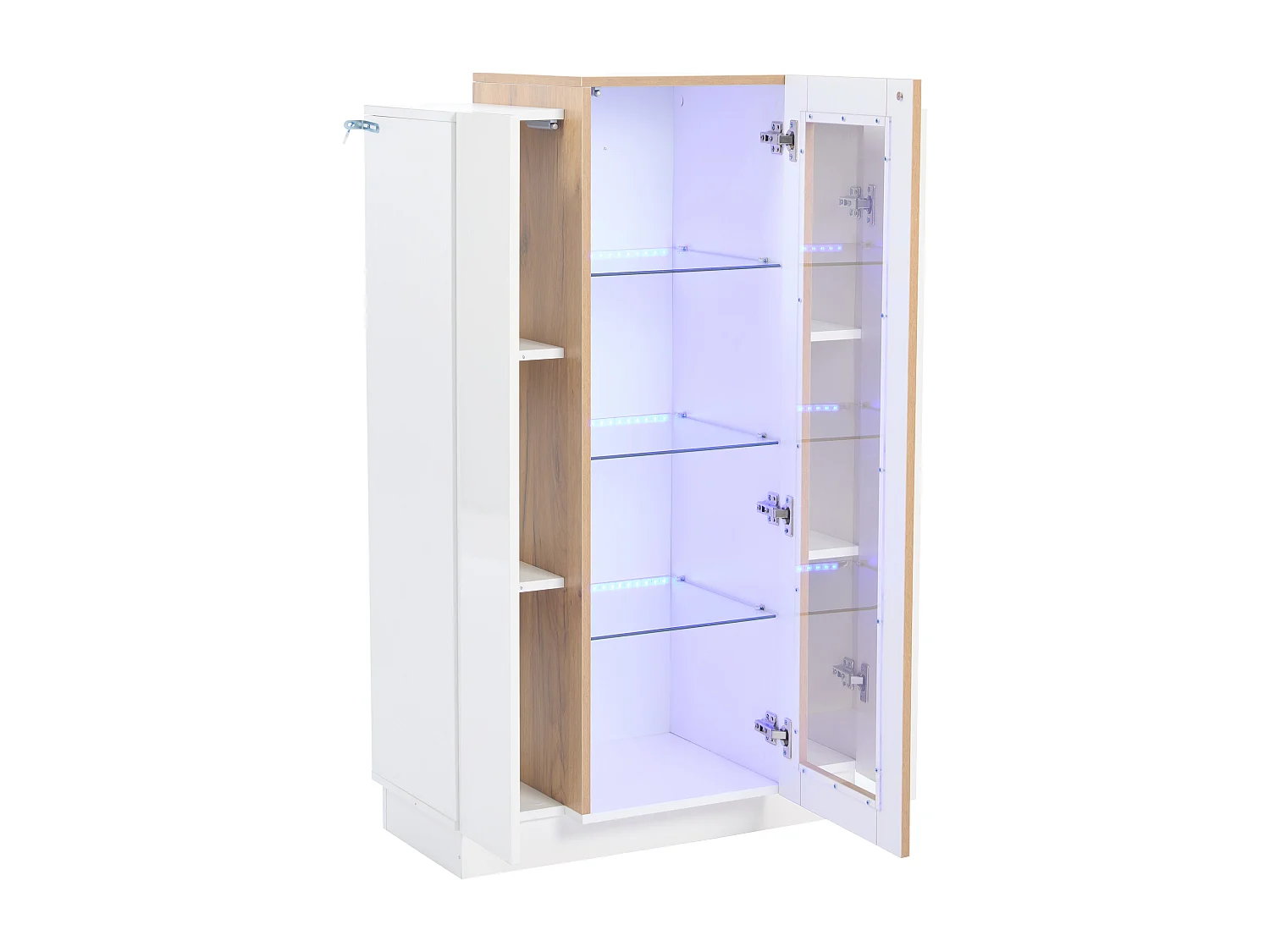 Vitrine LED 4 étagères panneau blanc bois appli salon avec porte acrylique 74x40x120 cm