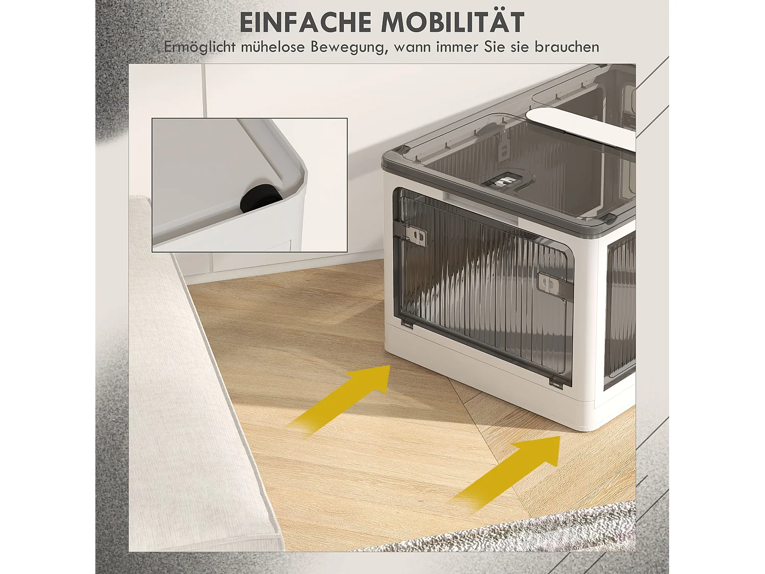 Boîte de rangement pliante avec roulettes plastique PP ouverture 5 côtés empilable 67×47×38cm blanc