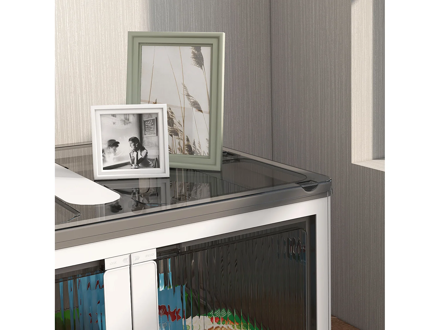 Boîte de rangement pliante avec roulettes plastique PP ouverture 5 côtés empilable 67×47×38cm blanc