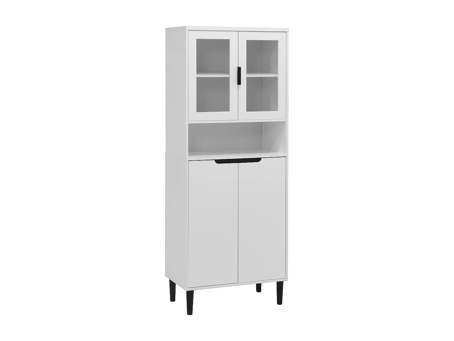 Armoire haute bois MDF blanc avec vitrine en verre, rangement salon cuisine bureau 180x80 cm