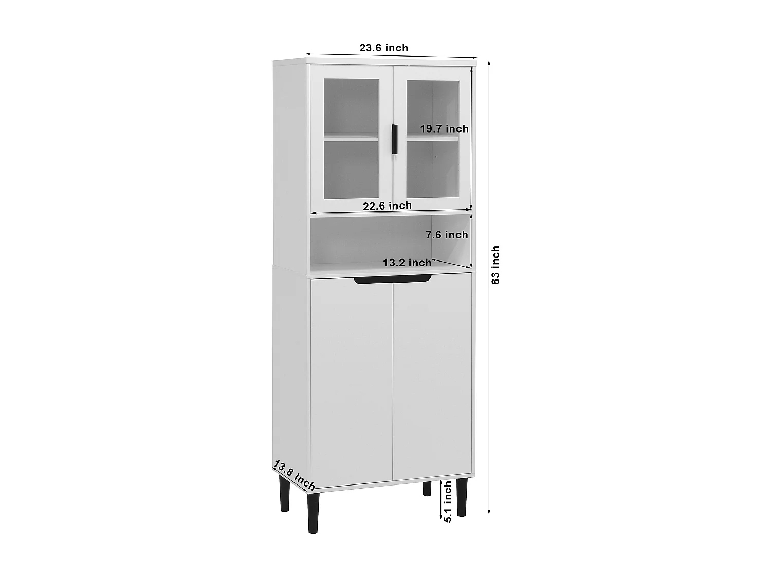 Armoire haute bois MDF blanc avec vitrine en verre, rangement salon cuisine bureau 180x80 cm