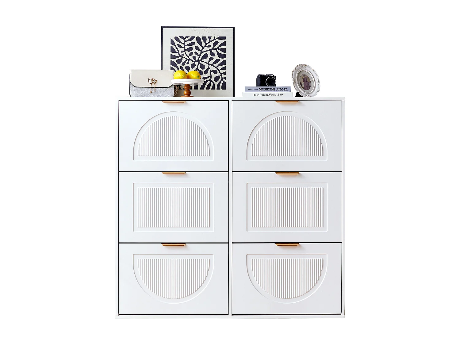Meuble chaussures MDF blanc grande capacité entrée étroite design arche 118x25x115 cm