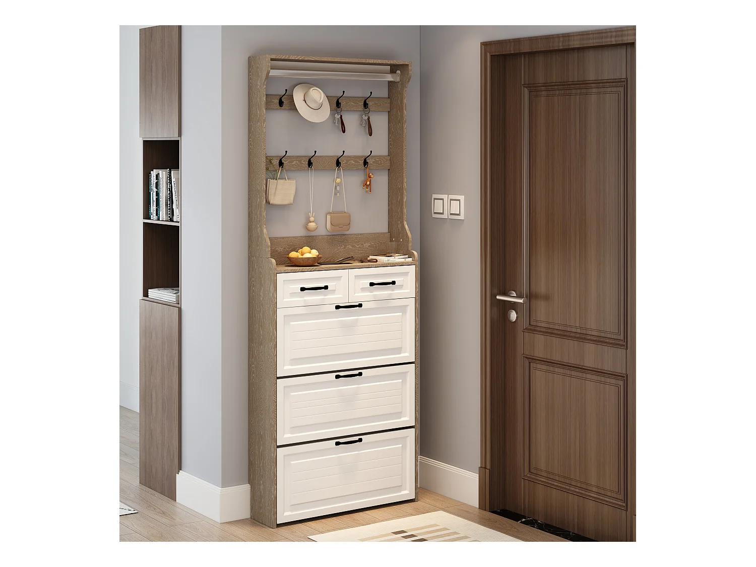 Zapatero de 3 hojas de MDF blanco con cajones para entrada de pasillo estrecho