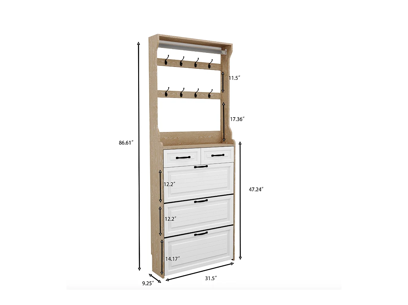 Zapatero de 3 hojas de MDF blanco con cajones para entrada de pasillo estrecho