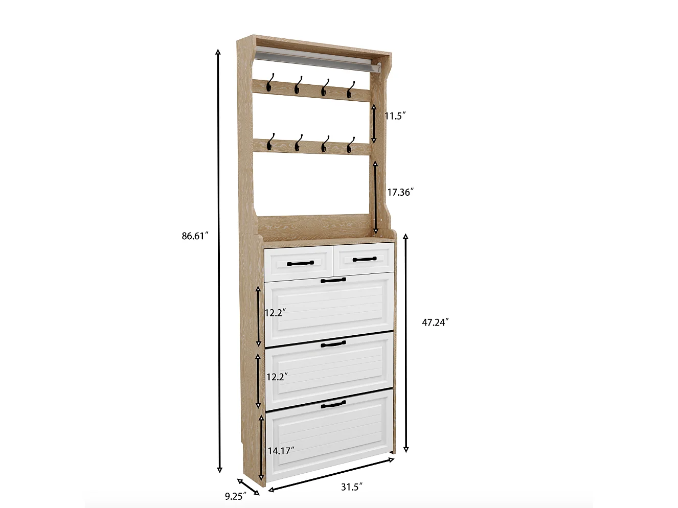Mobile Portascarpe 3 Ante Bianco in MDF con Cassetti - Mobile Stretto per Ingresso