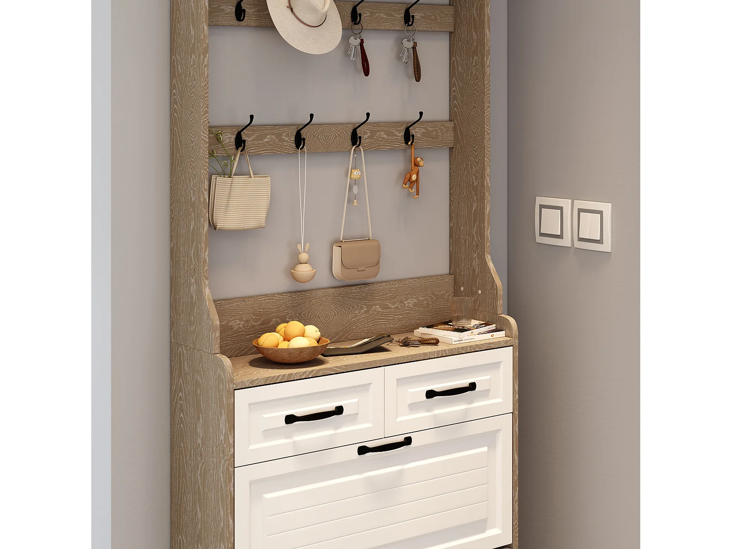 Mobile Portascarpe 3 Ante Bianco in MDF con Cassetti - Mobile Stretto per Ingresso