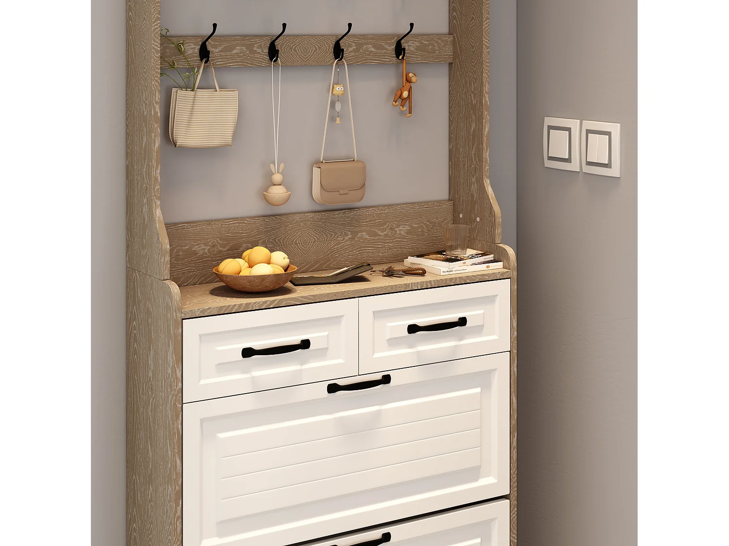 Mobile Portascarpe 3 Ante Bianco in MDF con Cassetti - Mobile Stretto per Ingresso