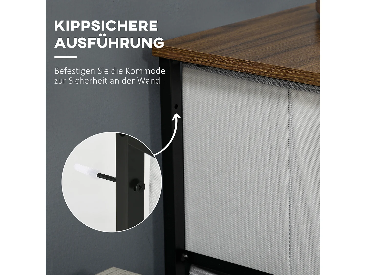 Cómoda alta 8 cajones tela estructura acero almacenaje dormitorio salón 80x30x81,5cm gris