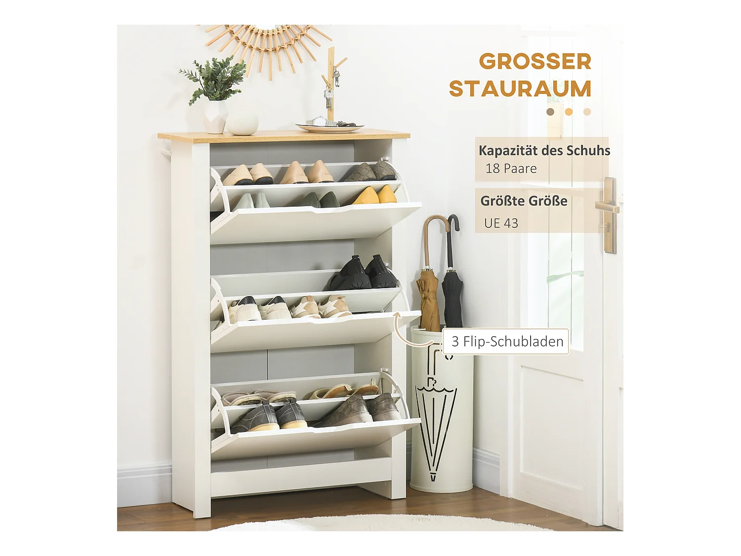 Mobile gamma di sedie in legno a 3 cassetti di grande capacità con ripiani ingresso canale bianco 72×26×112 cm