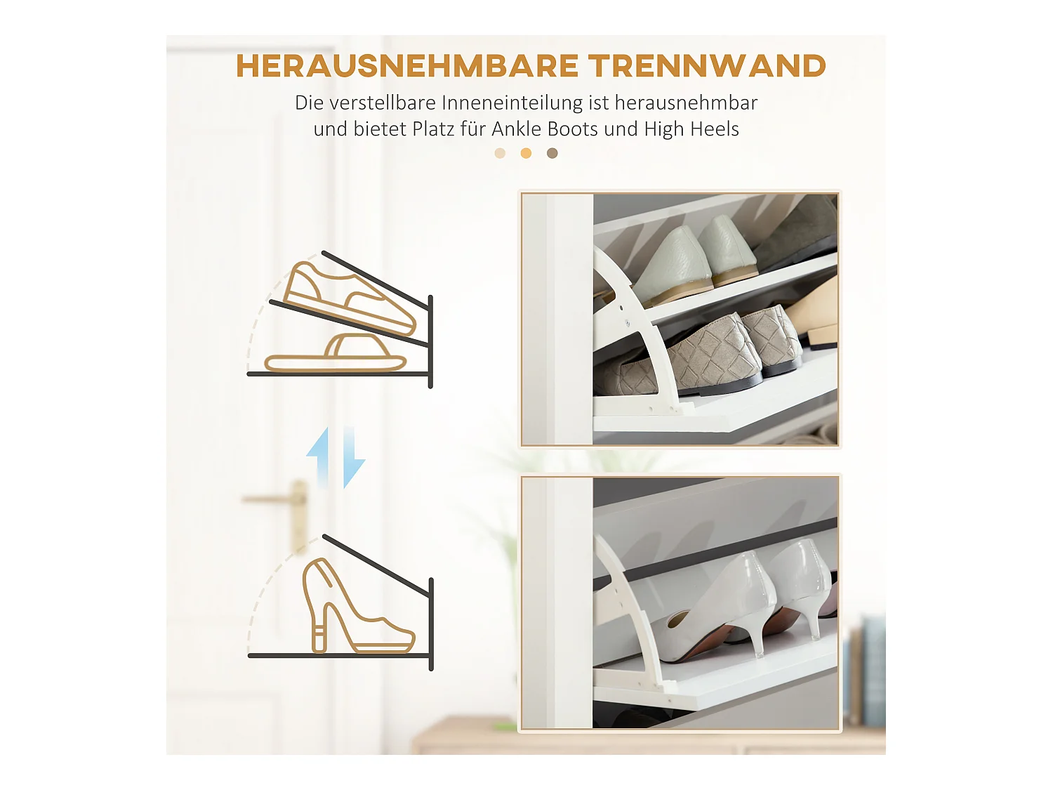 Mobile gamma di sedie in legno a 3 cassetti di grande capacità con ripiani ingresso canale bianco 72×26×112 cm