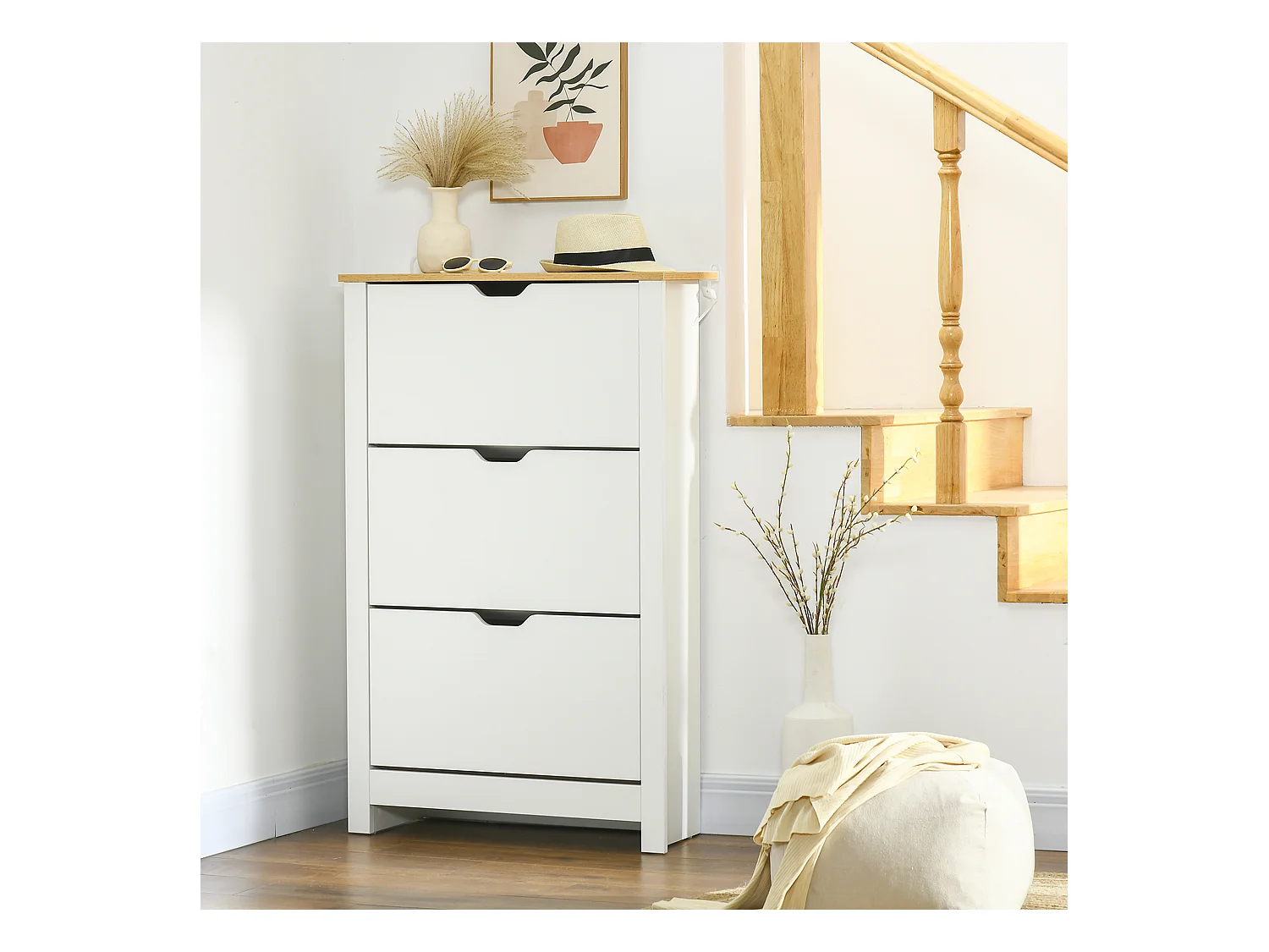 Mobile gamma di sedie in legno a 3 cassetti di grande capacità con ripiani ingresso canale bianco 72×26×112 cm