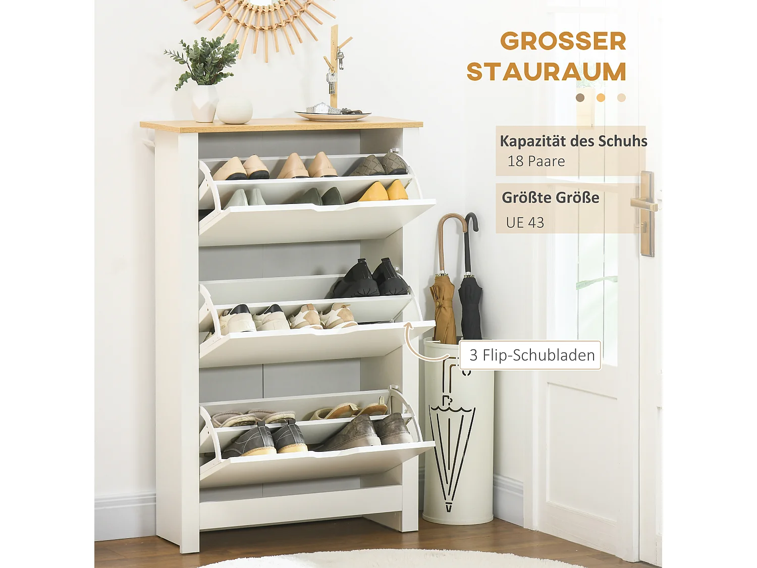 Mobile gamma di sedie in legno a 3 cassetti di grande capacità con ripiani ingresso canale bianco 72×26×112 cm