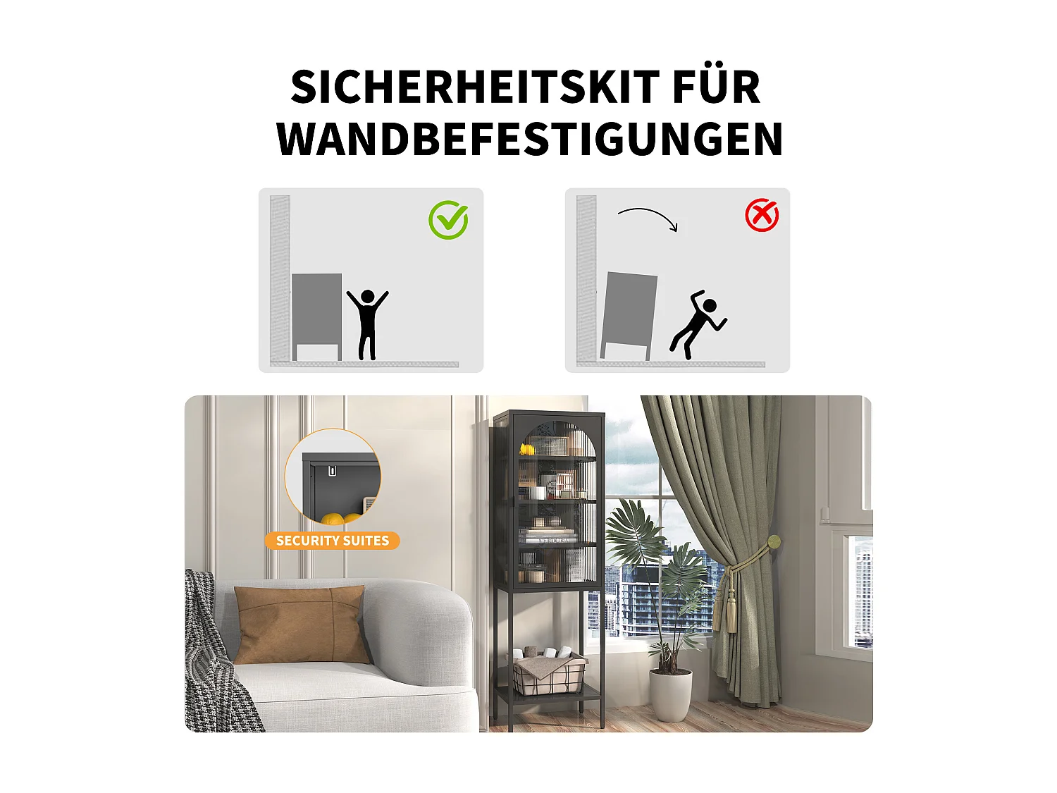 Armoire murale métal verre trempé rangement sécurisé cuisine garage 60x30x80cm noir