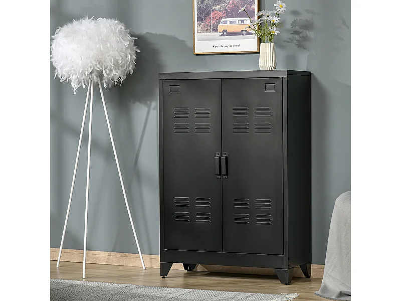 Armadio metallico 2 ripiani regolabili con porte a lamelle per garage maison grigio 75x33x110 cm