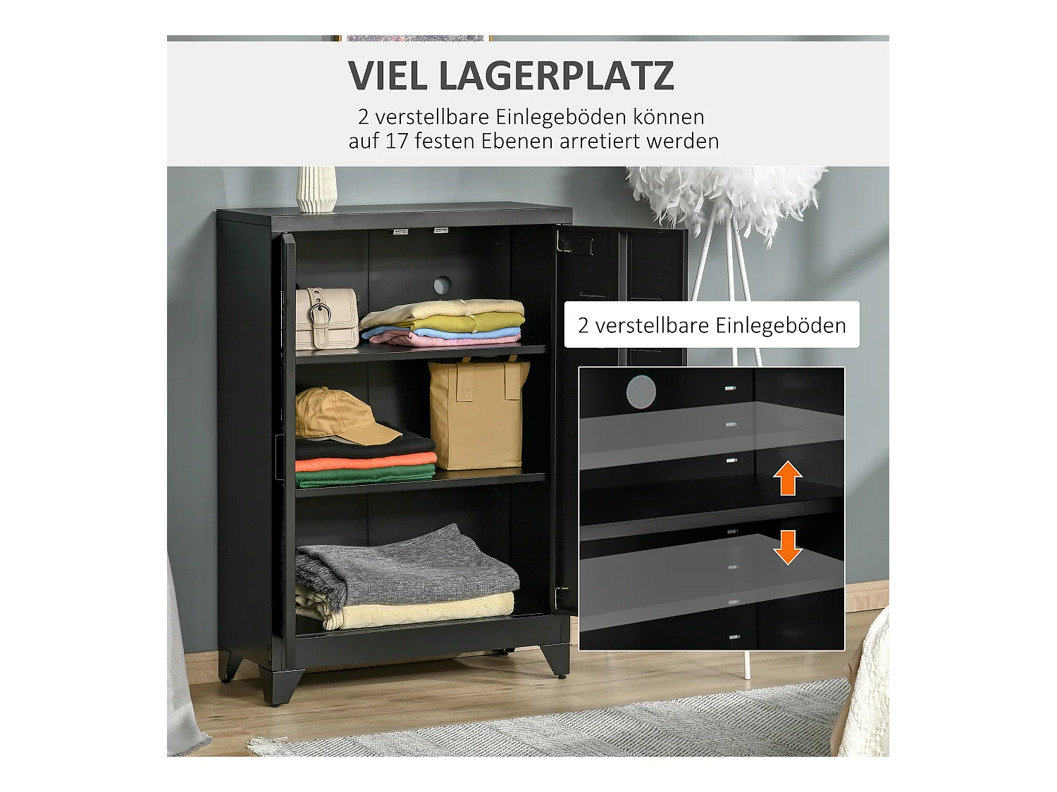 Armadio metallico 2 ripiani regolabili con porte a lamelle per garage maison grigio 75x33x110 cm