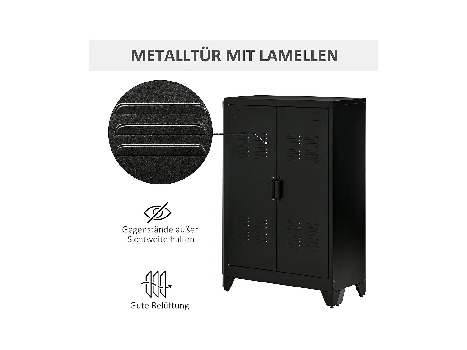 Armadio metallico 2 ripiani regolabili con porte a lamelle per garage maison grigio 75x33x110 cm