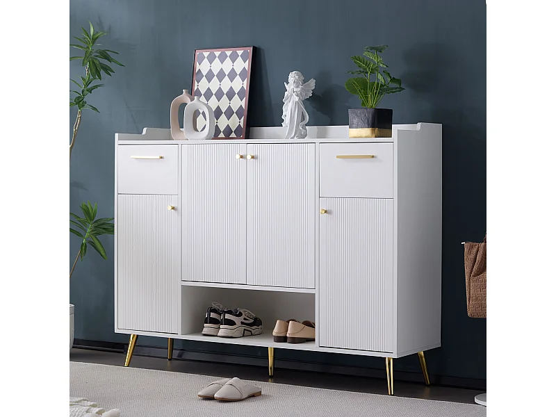 Sapateira de madeira MDF com 2 gavetas e 4 portas, entrada para quarto, branca